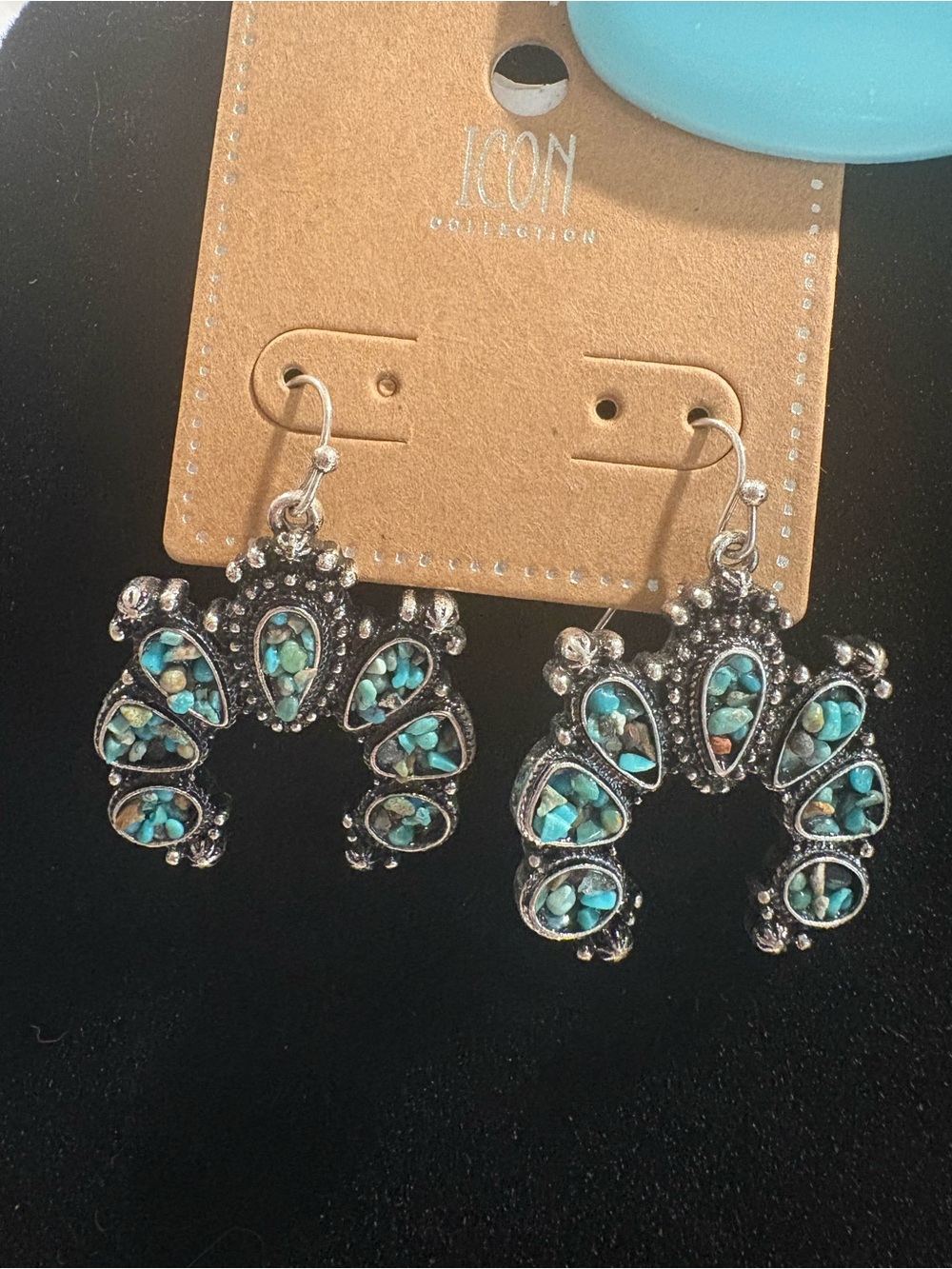 IC COLLECTION Turquoise Mosaic Silver-Tone Dangle Earrings